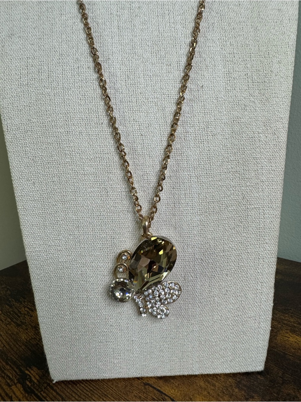 Gold-Tone Butterfly Necklace with Champagne and Clear Crystals